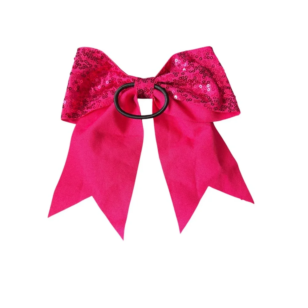 Hot‎ Pink Sequin Cheer Bow Hair Tie Large Sparkly Dance Gymnastics